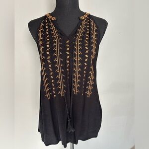 C. Luce Embroidered 100% Rayon boho tank top. Black and light orange. Small